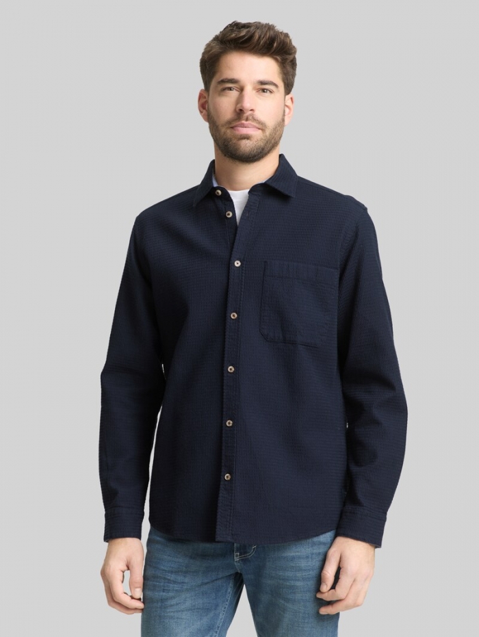 Tom Tailor Regular Fit Hemd mit Waffelstruktur - Sky Captain Blue Tom Tailor Regular Fit Hemd mit Waffelstruktur - Sky Captain Blue