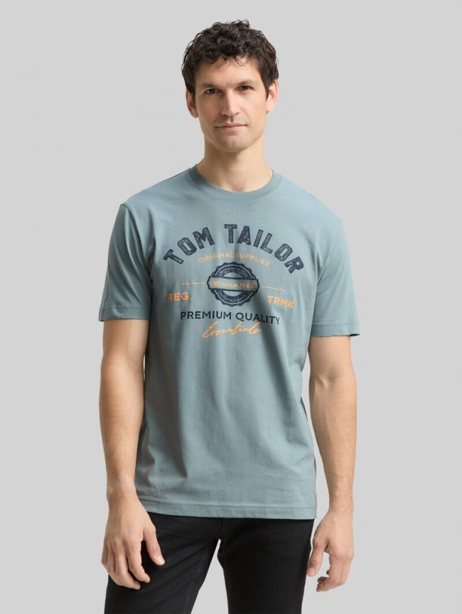 Tom Tailor T-Shirt mit Logo-Print - Grey Mint Tom Tailor T-Shirt mit Logo-Print - Grey Mint