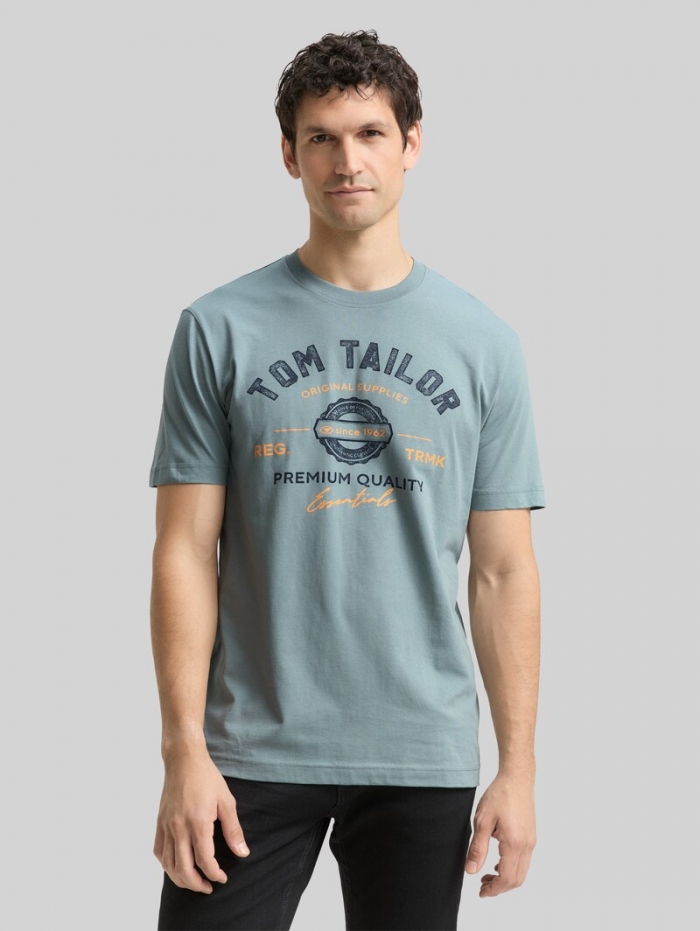 Tom Tailor T-Shirt mit Logo-Print - Grey Mint Tom Tailor T-Shirt mit Logo-Print - Grey Mint