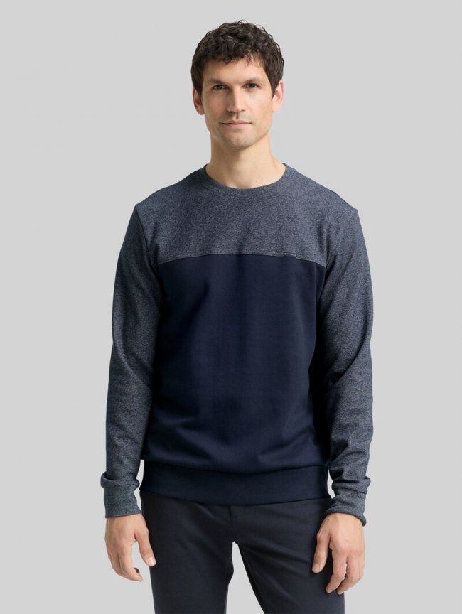 Tom Tailor Crewneck Sweatshirt mit Struktur-Mix - Sky Captain Blue Tom Tailor Crewneck Sweatshirt mit Struktur-Mix - Sky Captain Blue