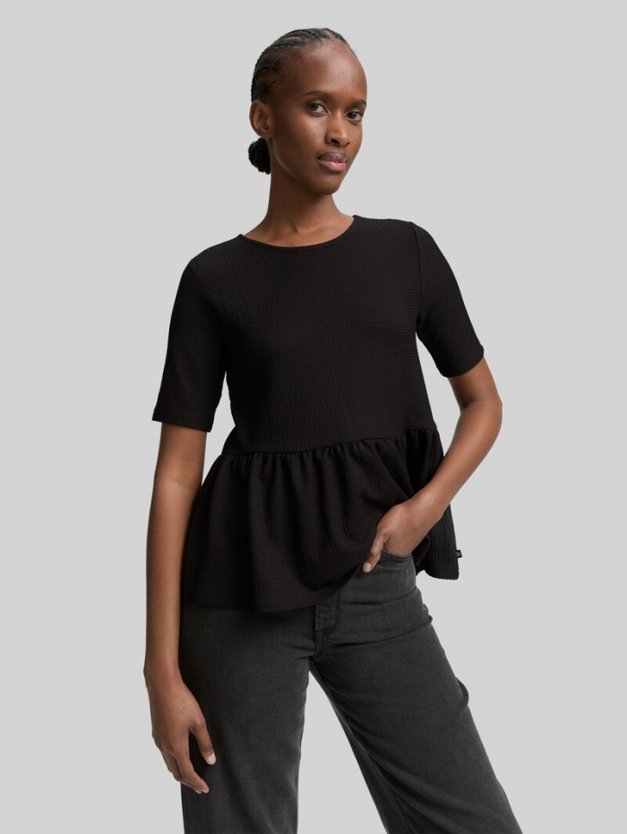 Tom Tailor Jacquard T-Shirt mit Peplum - Deep Black