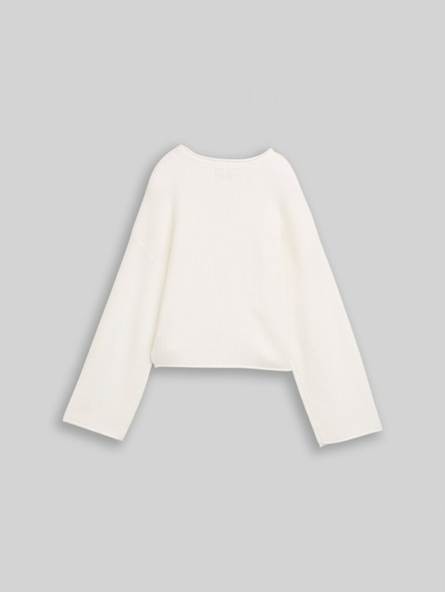 Tom Tailor Cropped Strickpullover mit Rundhalsausschnitt - Gardenia White Tom Tailor Cropped Strickpullover mit Rundhalsausschnitt - Gardenia White