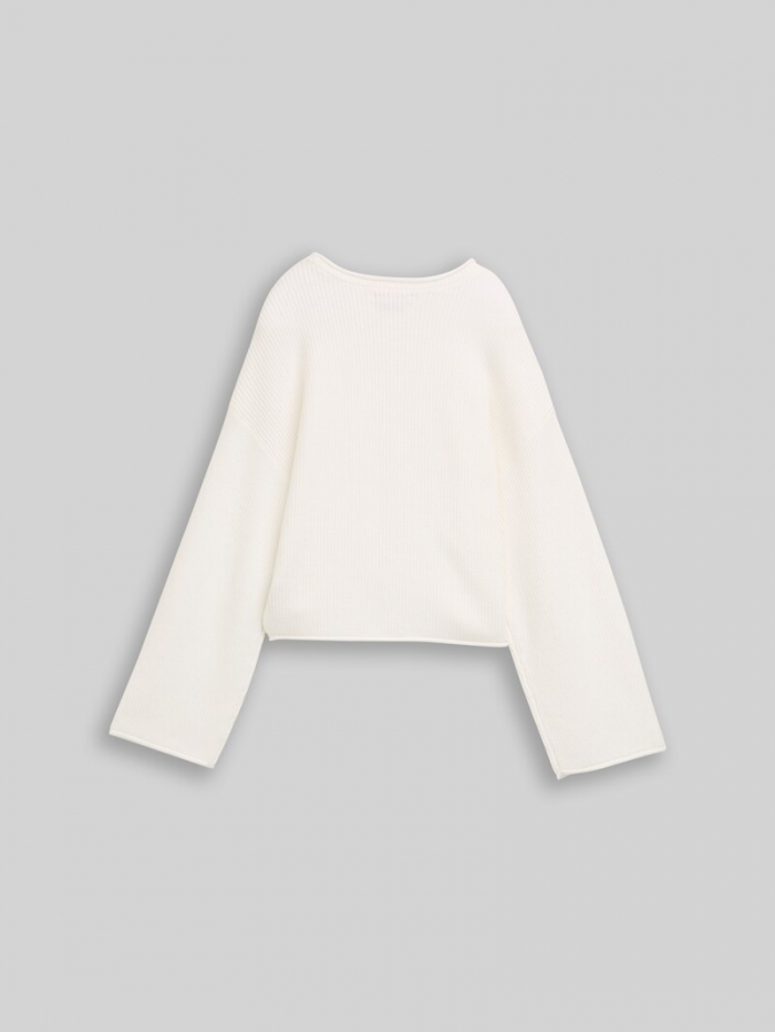 Tom Tailor Cropped Strickpullover mit Rundhalsausschnitt - Gardenia White