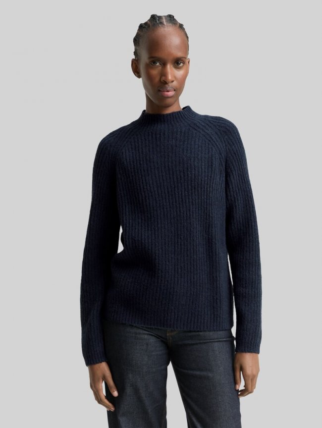 Tom Tailor Relaxed Fit Strickpullover mit Stehkragen - Dark Blue Melange