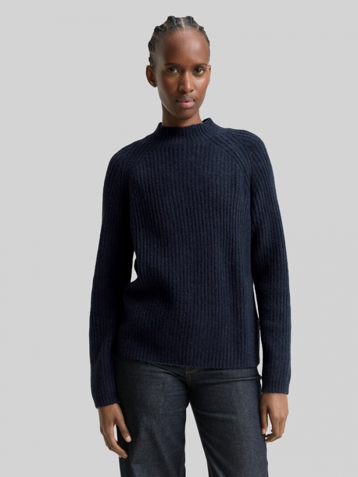 Tom Tailor Relaxed Fit Strickpullover mit Stehkragen - Dark Blue Melange Tom Tailor Relaxed Fit Strickpullover mit Stehkragen - Dark Blue Melange