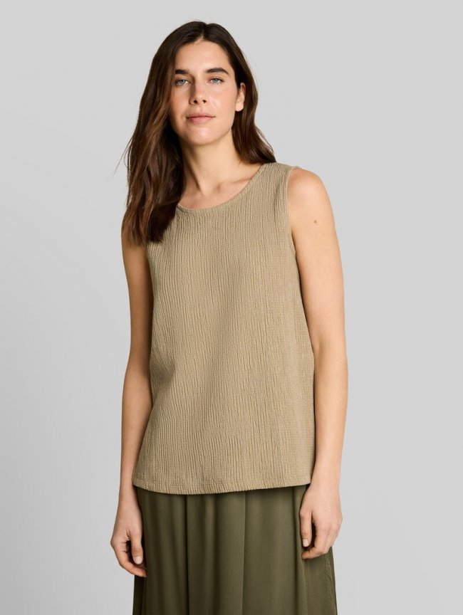 Tom Tailor Crinkle Top mit Seitenschlitzen - Olive White Structure Tom Tailor Crinkle Top mit Seitenschlitzen - Olive White Structure