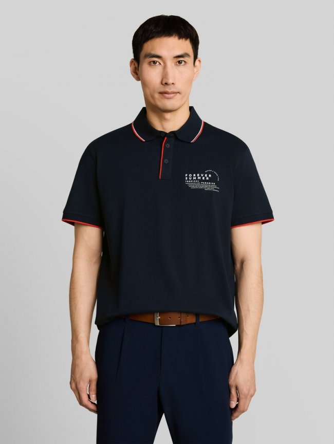 Tom Tailor Jersey Poloshirt mit Print - Sky Captain Blue Tom Tailor Jersey Poloshirt mit Print - Sky Captain Blue