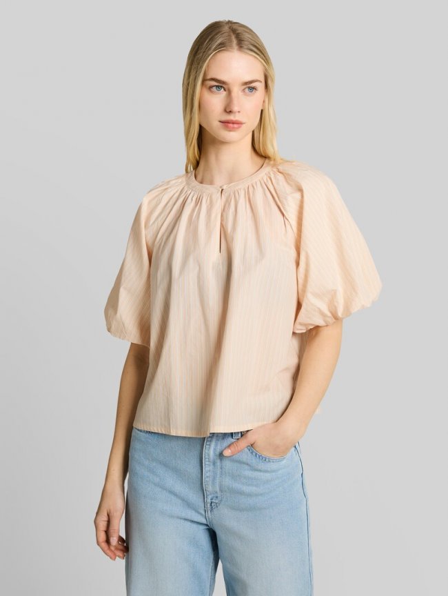 Tom Tailor Bluse mit Streifenmuster - White Apricot Irregular Stripe