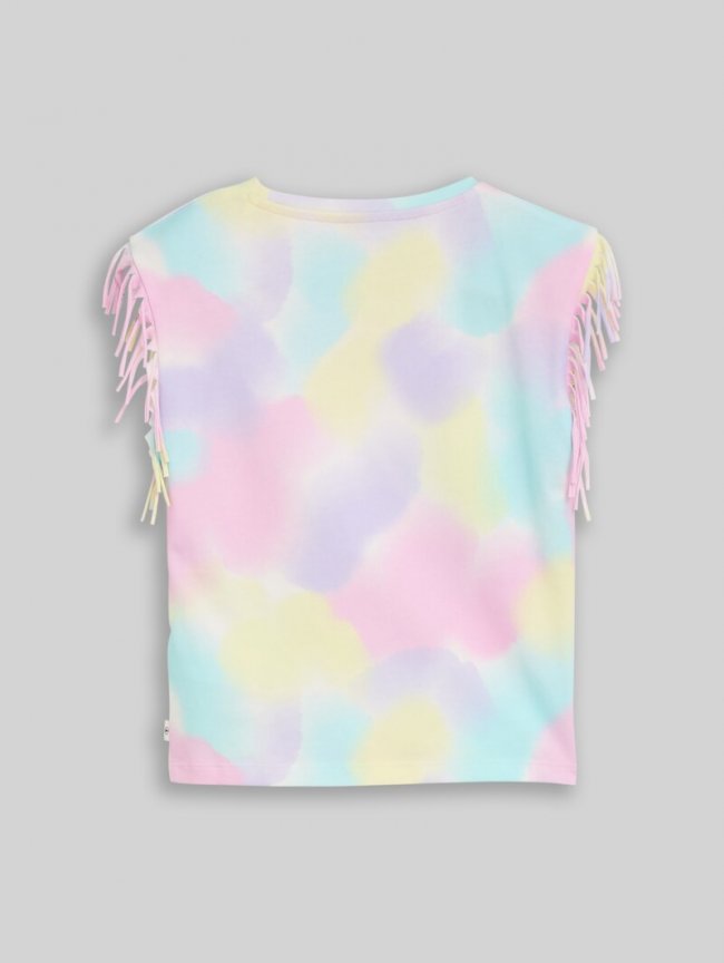 Tom Tailor T-Shirt mit Fransen - Rainbow Watercolor Print Tom Tailor T-Shirt mit Fransen - Rainbow Watercolor Print
