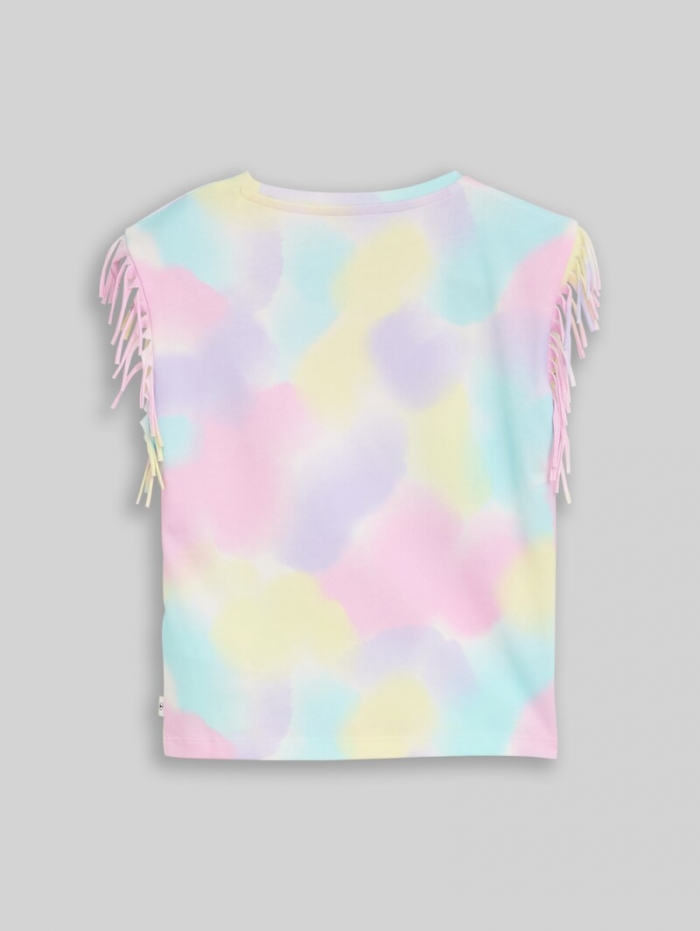 Tom Tailor T-Shirt mit Fransen - Rainbow Watercolor Print