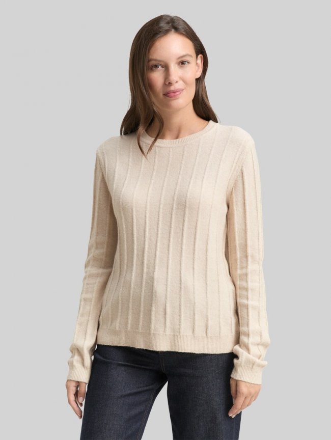 Tom Tailor Rib Strickpullover mit Wollanteil - Sand Stone Beige Melange Tom Tailor Rib Strickpullover mit Wollanteil - Sand Stone Beige Melange