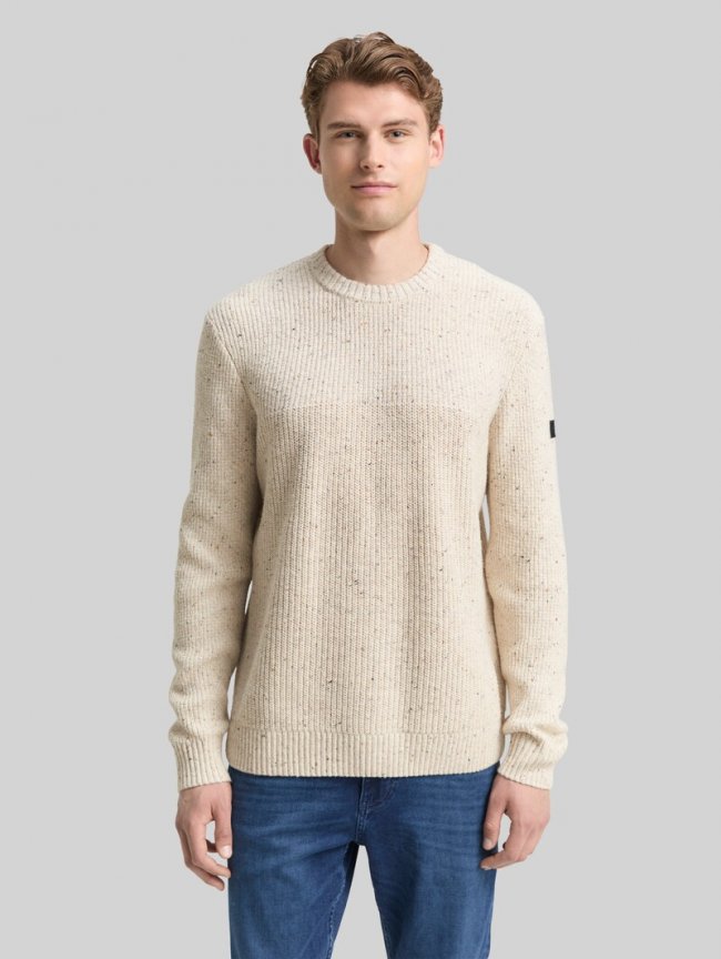Tom Tailor Strickpullover mit Strukturmix - Offwhite Melange Multi Neps Tom Tailor Strickpullover mit Strukturmix - Offwhite Melange Multi Neps