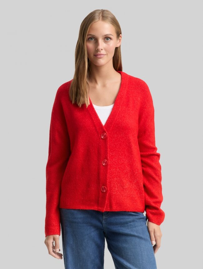 Tom Tailor Cardigan mit V-Ausschnitt - Brilliant Red Tom Tailor Cardigan mit V-Ausschnitt - Brilliant Red
