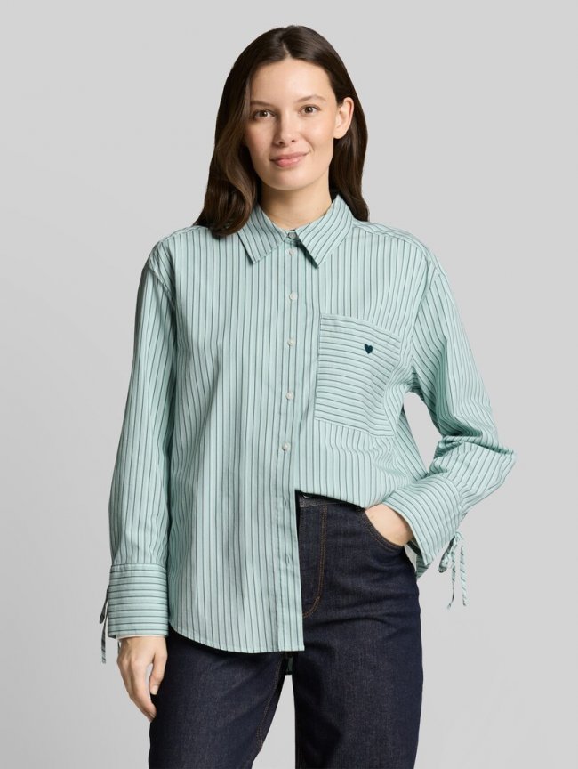 Tom Tailor Oversize Hemdbluse mit Herz-Stickerei - Blue Haze Irregular Stripe