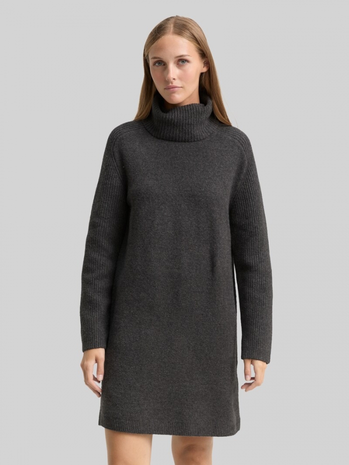 Tom Tailor Mini-Kleid mit Rollkragen - Shale Grey Melange Tom Tailor Mini-Kleid mit Rollkragen - Shale Grey Melange
