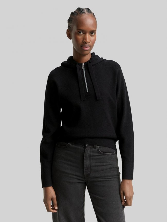 Tom Tailor Hoodie Strickpullover mit Reißverschluss - Deep Black Tom Tailor Hoodie Strickpullover mit Reißverschluss - Deep Black