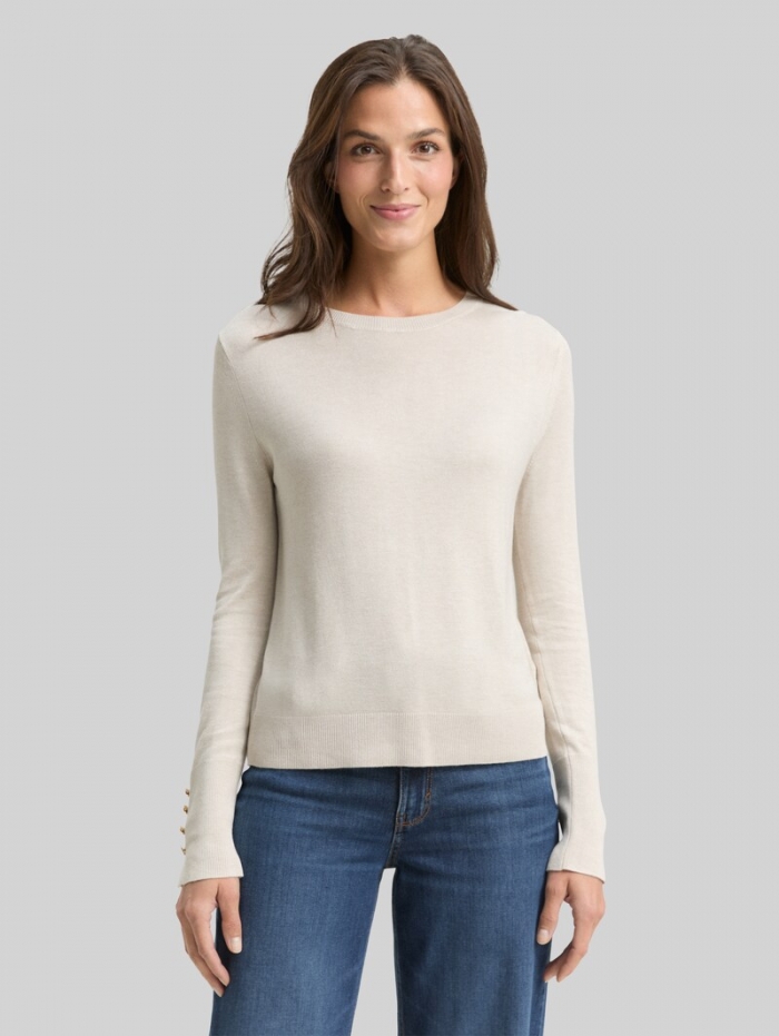 Tom Tailor Strickpullover mit Knopf-Details - Sand Stone Beige Melange Tom Tailor Strickpullover mit Knopf-Details - Sand Stone Beige Melange