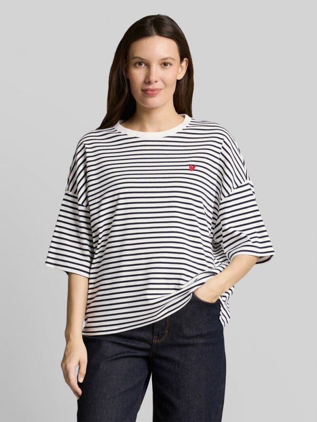 Tom Tailor Oversize T-Shirt mit Streifenmuster - Offwhite Navy Blue Stripe Tom Tailor Oversize T-Shirt mit Streifenmuster - Offwhite Navy Blue Stripe
