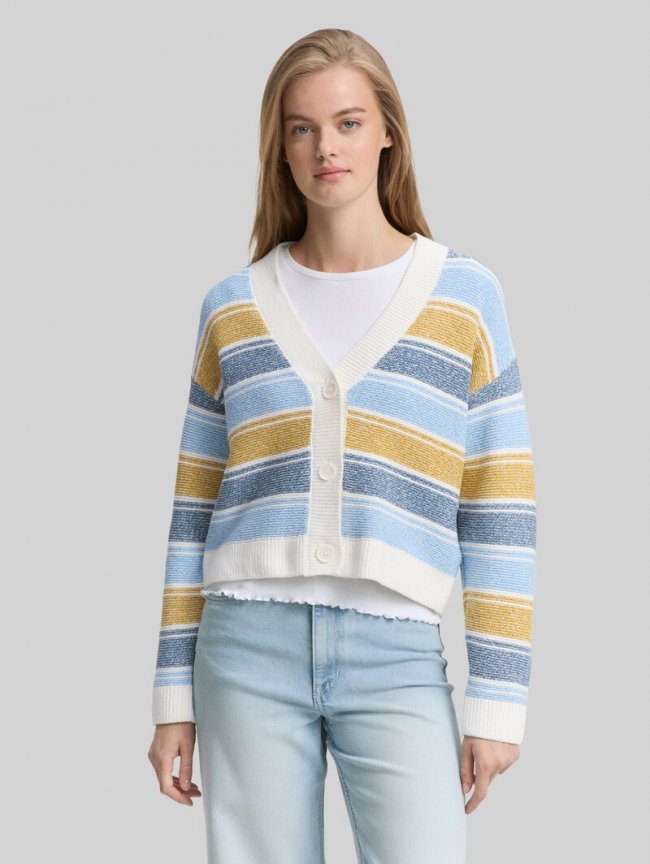 Tom Tailor Relaxed Fit Cardigan mit Streifenmuster - Blue Yellow Stripe