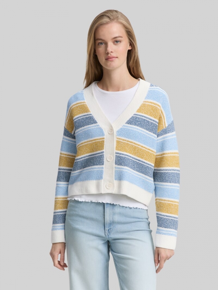Tom Tailor Relaxed Fit Cardigan mit Streifenmuster - Blue Yellow Stripe