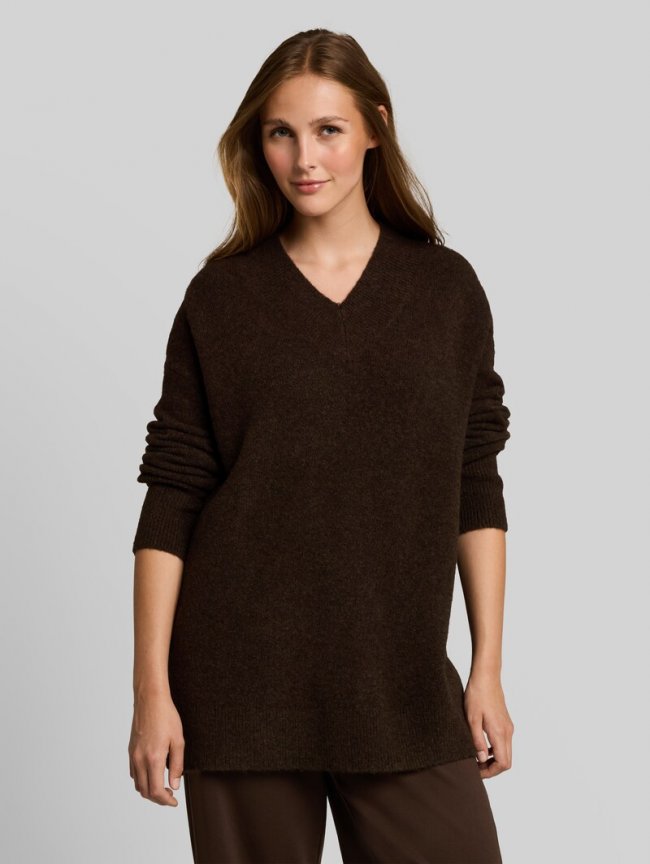 Tom Tailor Longstyle Strickpullover mit Wollanteil - Cool Dark Brown Melange Tom Tailor Longstyle Strickpullover mit Wollanteil - Cool Dark Brown Melange