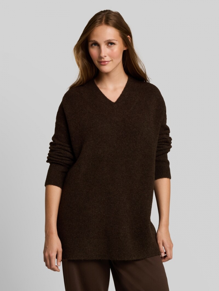 Tom Tailor Longstyle Strickpullover mit Wollanteil - Cool Dark Brown Melange Tom Tailor Longstyle Strickpullover mit Wollanteil - Cool Dark Brown Melange