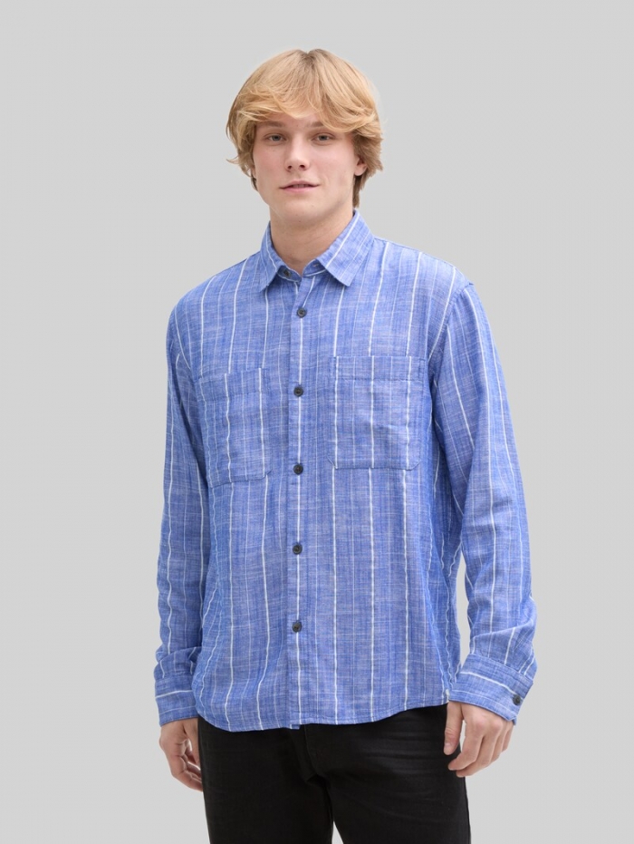Tom Tailor Relaxed Fit Hemd mit Leinenanteil - Royale Blue Stripe Tom Tailor Relaxed Fit Hemd mit Leinenanteil - Royale Blue Stripe