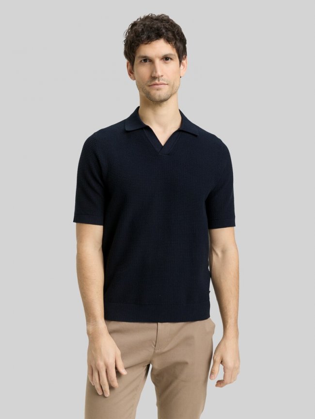 Tom Tailor Strickpullover mit Polokragen - Sky Captain Blue Tom Tailor Strickpullover mit Polokragen - Sky Captain Blue