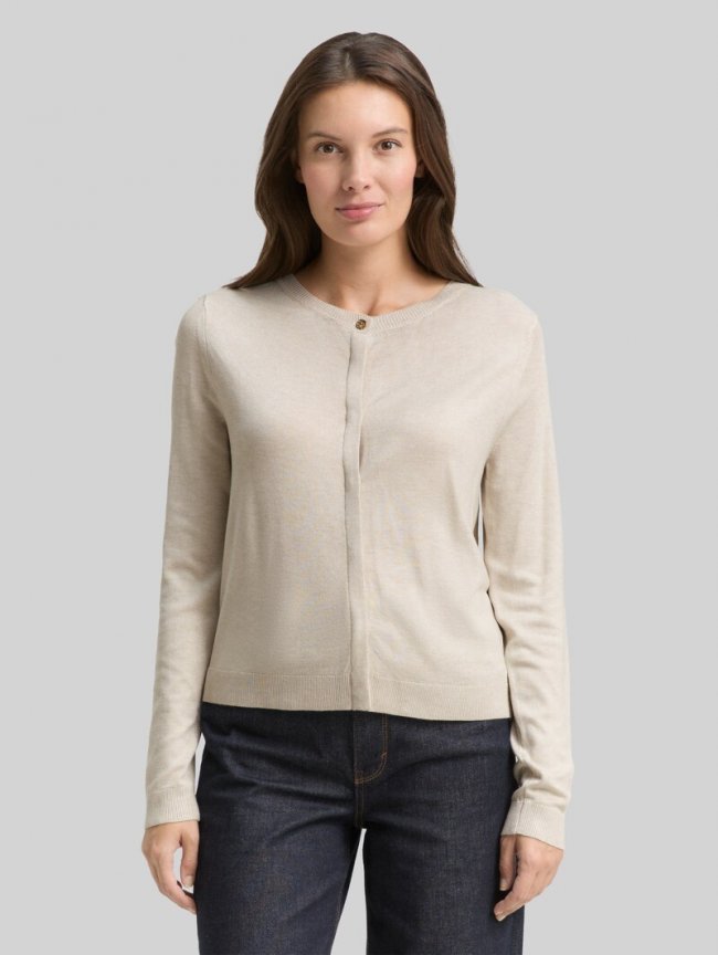 Tom Tailor Cardigan mit verdeckter Knopfleiste - Sand Stone Beige Melange Tom Tailor Cardigan mit verdeckter Knopfleiste - Sand Stone Beige Melange