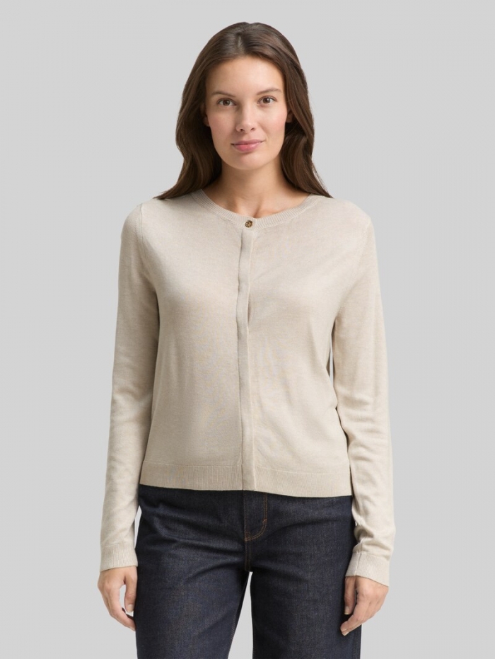 Tom Tailor Cardigan mit verdeckter Knopfleiste - Sand Stone Beige Melange Tom Tailor Cardigan mit verdeckter Knopfleiste - Sand Stone Beige Melange