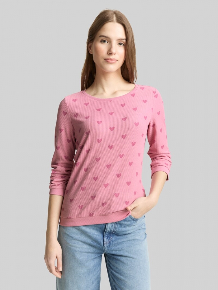 Tom Tailor Slim Fit Sweatshirt mit Herz-Print - Pink Tonal Heart Print Tom Tailor Slim Fit Sweatshirt mit Herz-Print - Pink Tonal Heart Print