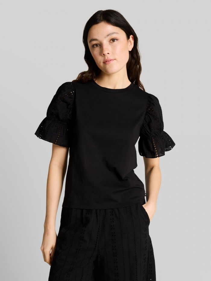 Tom Tailor Loose Fit T-Shirt mit Lochstickereien - Deep Black Tom Tailor Loose Fit T-Shirt mit Lochstickereien - Deep Black