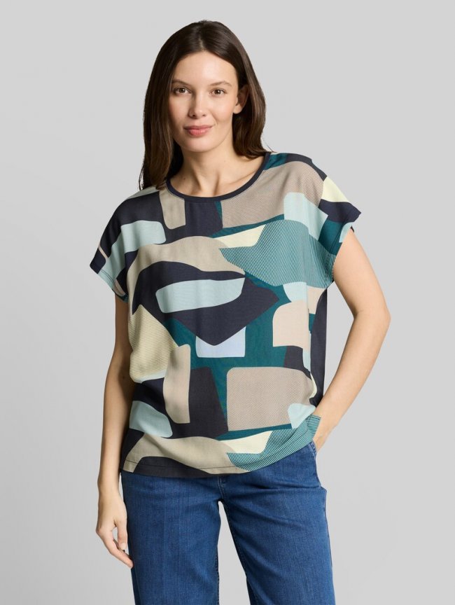 Tom Tailor T-Shirt im Material-Mix - Abstract Stripe Print Tom Tailor T-Shirt im Material-Mix - Abstract Stripe Print