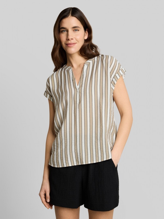 Tom Tailor Loose Fit Bluse mit V-Ausschnitt - Olive White Irregular Stripe Tom Tailor Loose Fit Bluse mit V-Ausschnitt - Olive White Irregular Stripe