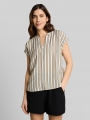 Tom Tailor Loose Fit Bluse mit V-Ausschnitt - Olive White Irregular Stripe