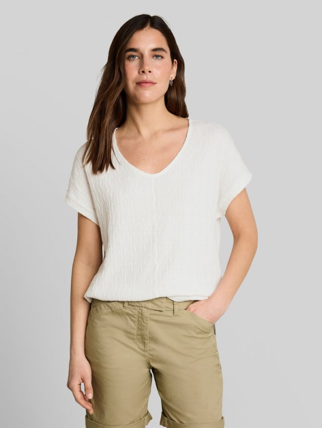Tom Tailor Loose Fit T-Shirt im Material-Mix - Whisper White Tom Tailor Loose Fit T-Shirt im Material-Mix - Whisper White