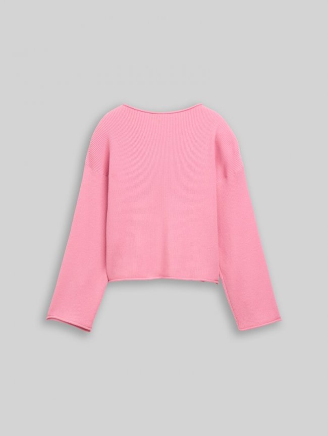 Tom Tailor Cropped Strickpullover mit gerollten Saumkanten - Soft Blush Rose Tom Tailor Cropped Strickpullover mit gerollten Saumkanten - Soft Blush Rose
