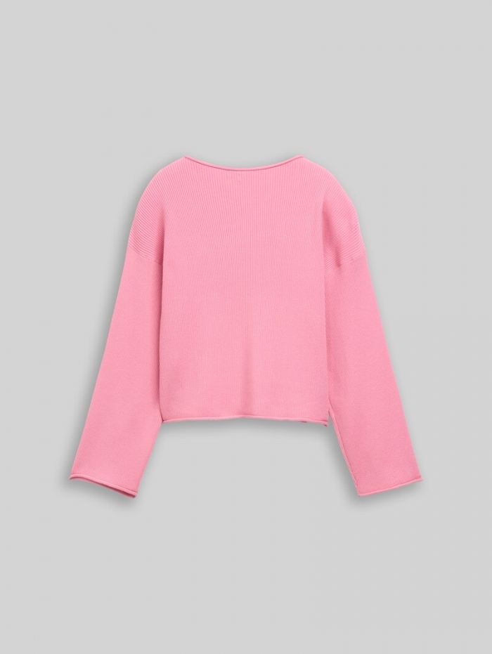 Tom Tailor Cropped Strickpullover mit gerollten Saumkanten - Soft Blush Rose Tom Tailor Cropped Strickpullover mit gerollten Saumkanten - Soft Blush Rose