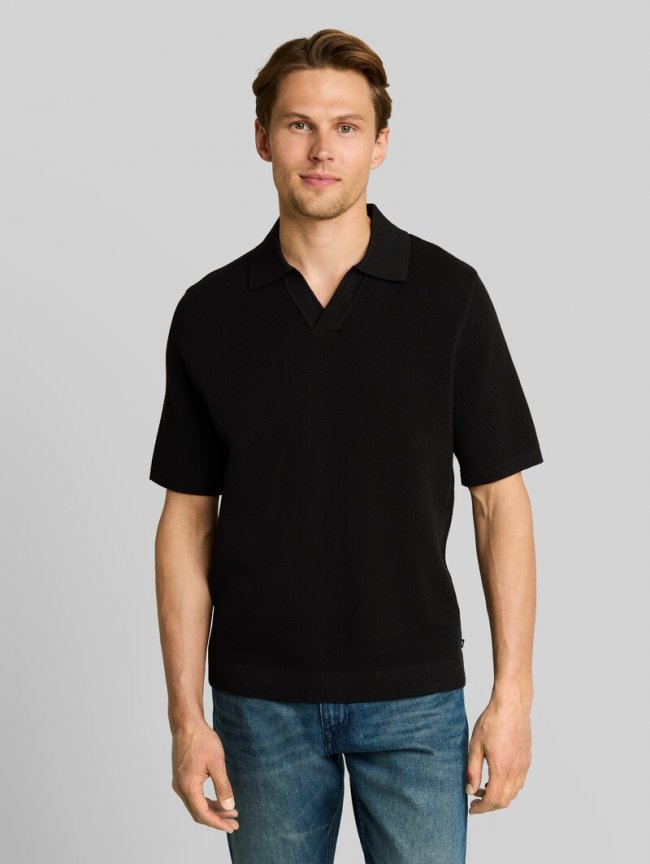 Tom Tailor Piqué Strick-Poloshirt aus Baumwolle - Black