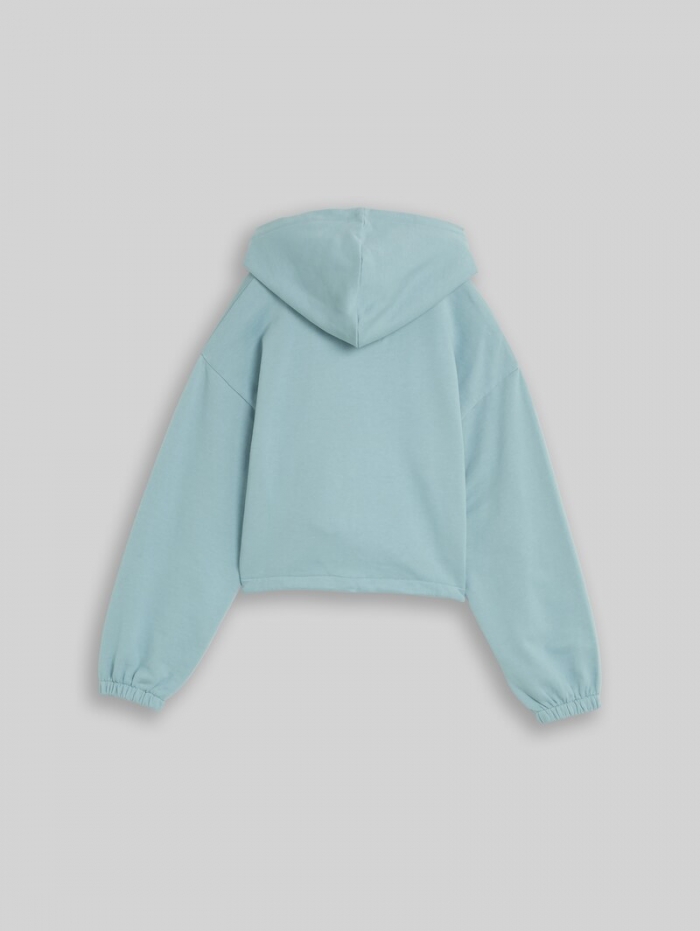 Tom Tailor Cropped Hoodie Sweatjacke mit Kordelzug - Tourmaline Tom Tailor Cropped Hoodie Sweatjacke mit Kordelzug - Tourmaline