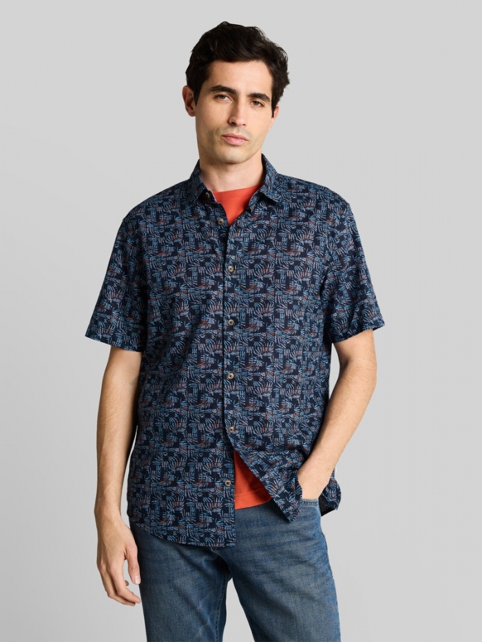 Tom Tailor Regular Fit Kurzarmhemd mit Leinenanteil - Blue Palm Tree Design Tom Tailor Regular Fit Kurzarmhemd mit Leinenanteil - Blue Palm Tree Design