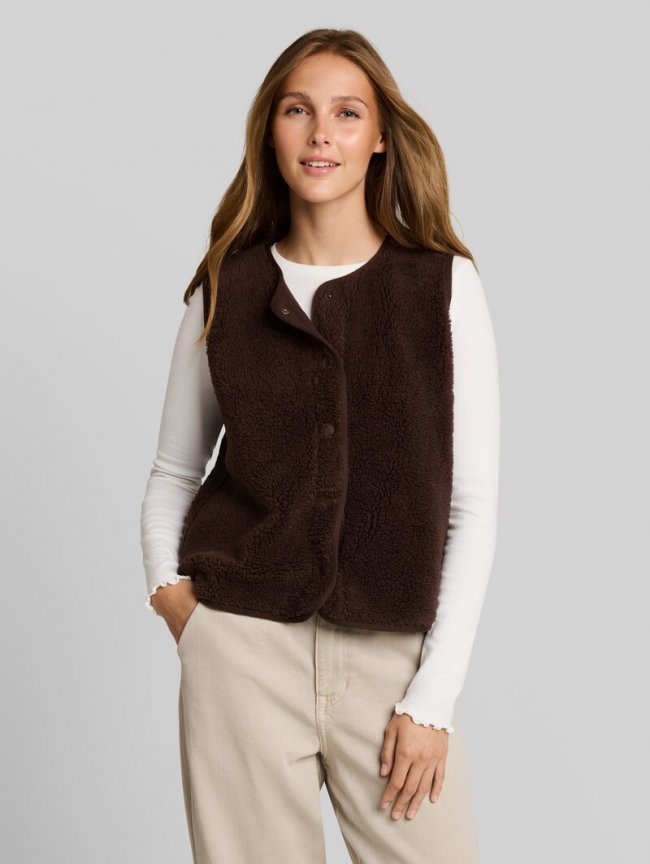 Tom Tailor Teddy Weste mit Druckknopfleiste - Cool Dark Brown Tom Tailor Teddy Weste mit Druckknopfleiste - Cool Dark Brown