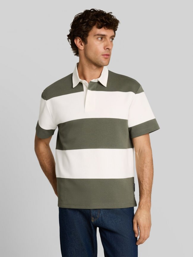 Tom Tailor Relaxed Fit Poloshirt mit Blockstreifen - Olive Green Gardenia Stripe Tom Tailor Relaxed Fit Poloshirt mit Blockstreifen - Olive Green Gardenia Stripe