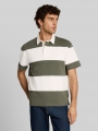 Tom Tailor Relaxed Fit Poloshirt mit Blockstreifen - Olive Green Gardenia Stripe