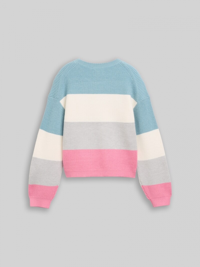 Tom Tailor Cropped Strickpullover mit Colour Blocking - Pink Colorblock