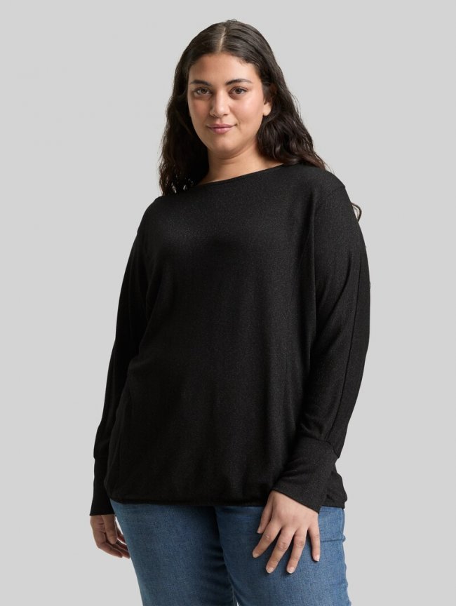 Tom Tailor Plus Size - Loose Fit Langarmshirt mit Glitzer-Effekt - Deep Black Tom Tailor Plus Size - Loose Fit Langarmshirt mit Glitzer-Effekt - Deep Black