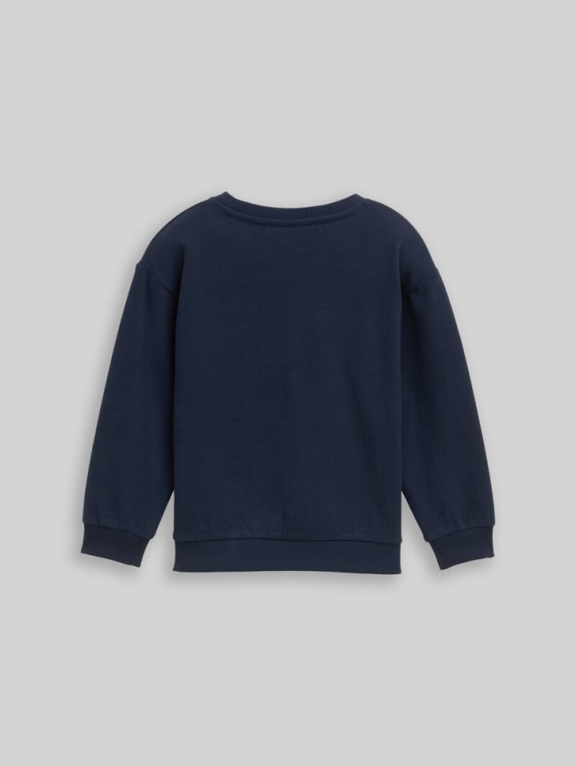 Tom Tailor Oversize Sweatshirt mit Glitzer-Print - Sky Captain Blue Tom Tailor Oversize Sweatshirt mit Glitzer-Print - Sky Captain Blue