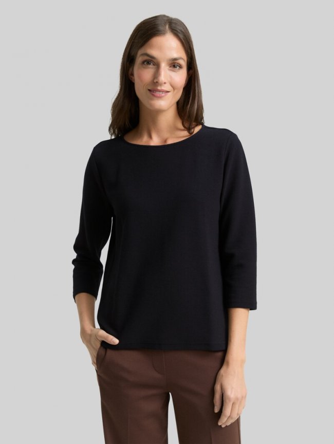 Tom Tailor Langarmshirt mit Ottoman-Struktur - Deep Black Tom Tailor Langarmshirt mit Ottoman-Struktur - Deep Black