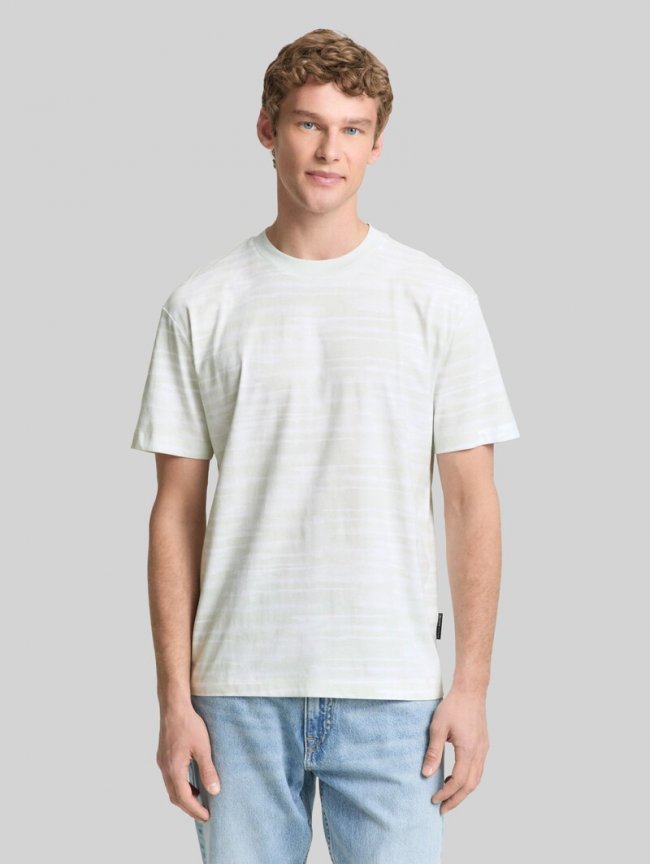 Tom Tailor Relaxed Fit T-Shirt mit Muster - Light Mint White Watery Stripe Tom Tailor Relaxed Fit T-Shirt mit Muster - Light Mint White Watery Stripe
