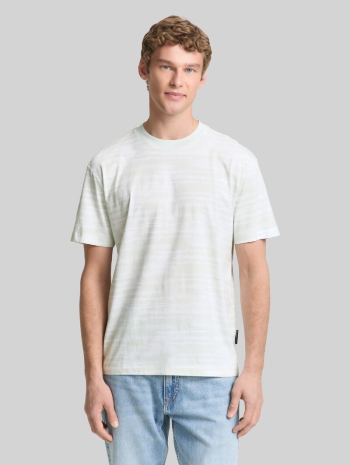 Tom Tailor Relaxed Fit T-Shirt mit Muster - Light Mint White Watery Stripe